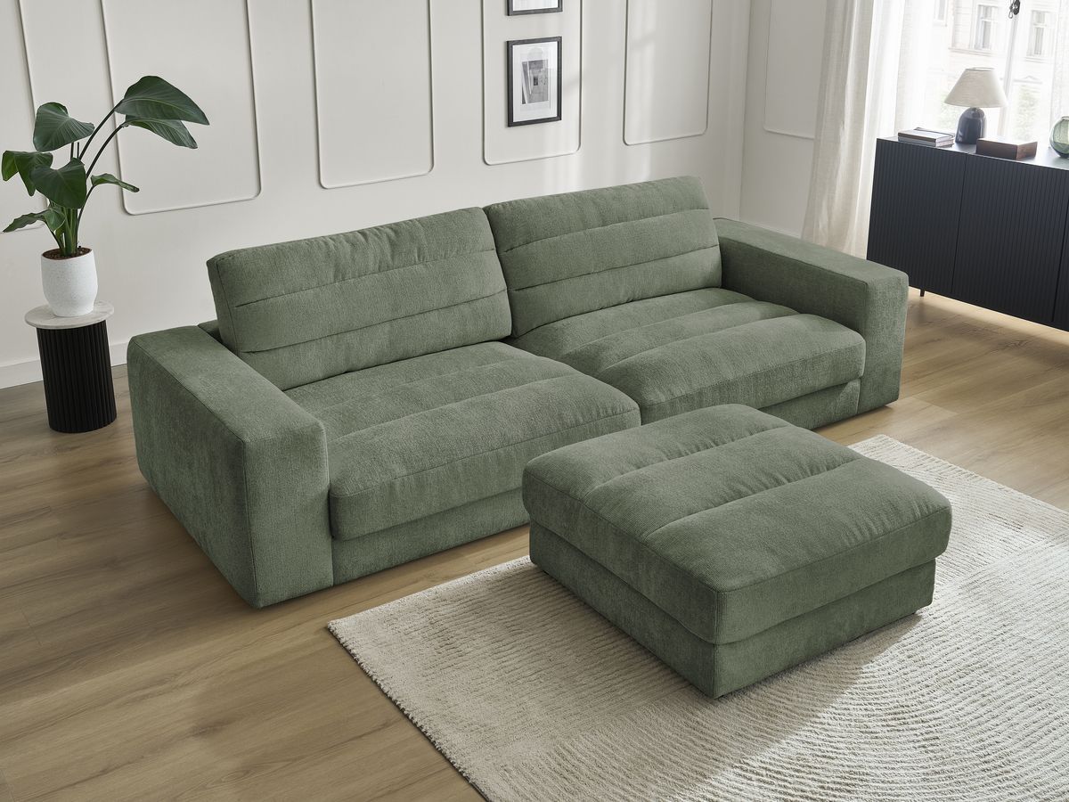 Bobochic Sierra Sofa 4-Sitzer mit Pouf Strukturstoff Dunkelgrün