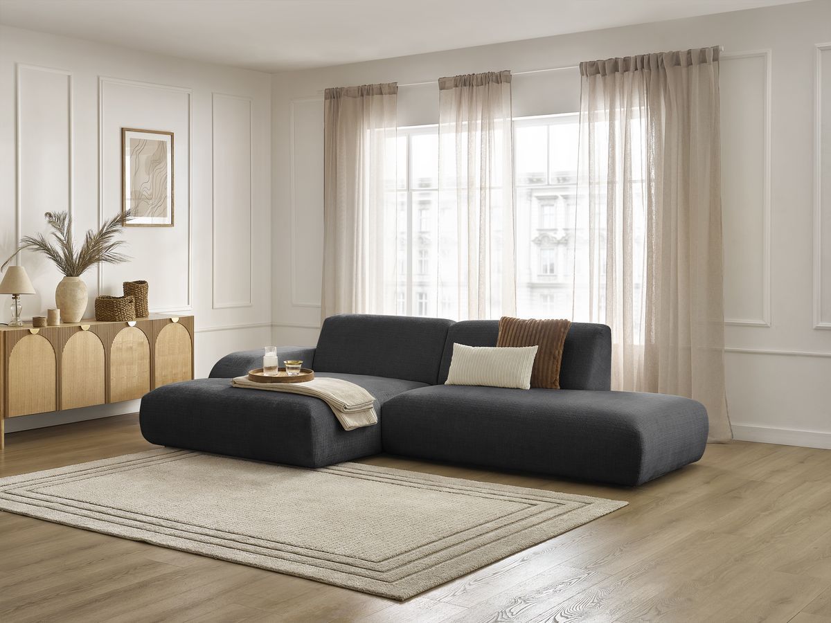 Bobochic Sirius Ecksofa 300 × 170 cm Strukturstoff Schwarz Ecke links