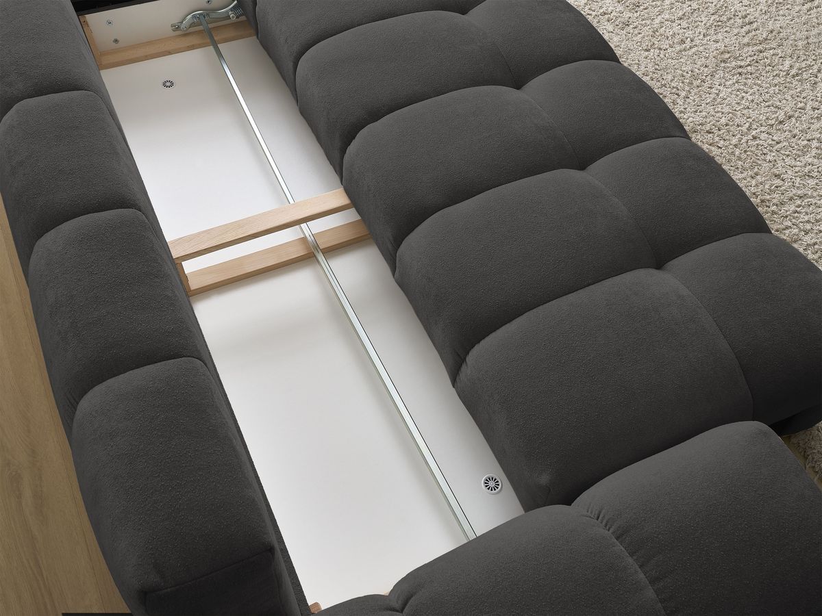 Bobochic Everest Schlafsofa 3-Sitzer mit Bettkasten, 5 Kissen Strukturstoff Schwarz