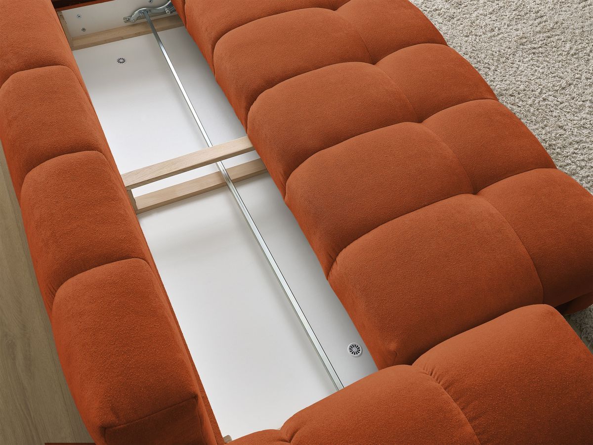 Bobochic Everest Schlafsofa 3-Sitzer mit Bettkasten, 5 Kissen Strukturstoff Orange