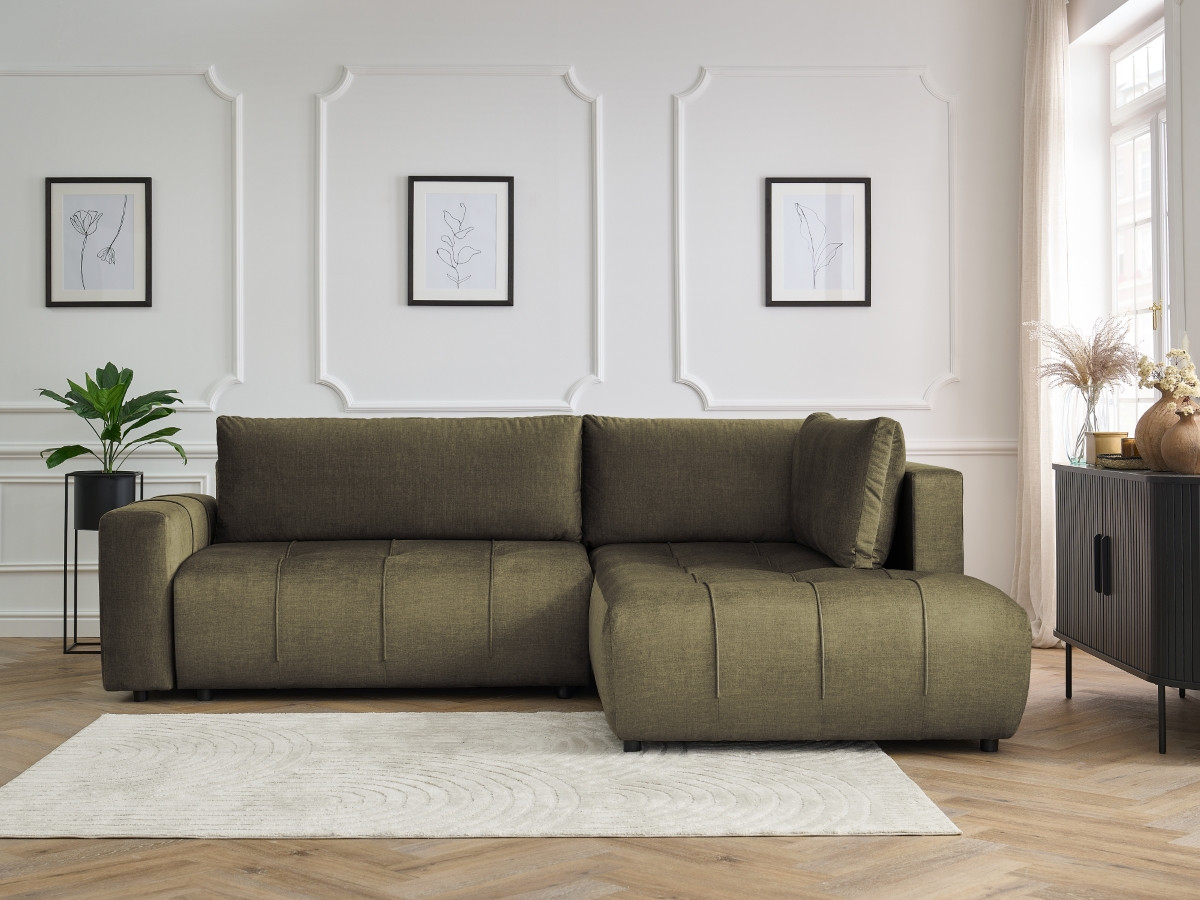 Bobochic Arsene Ecksofa mit Schlaffunktion und Bettkasten 277 × 200 cm Samt Grün Ecke rechts