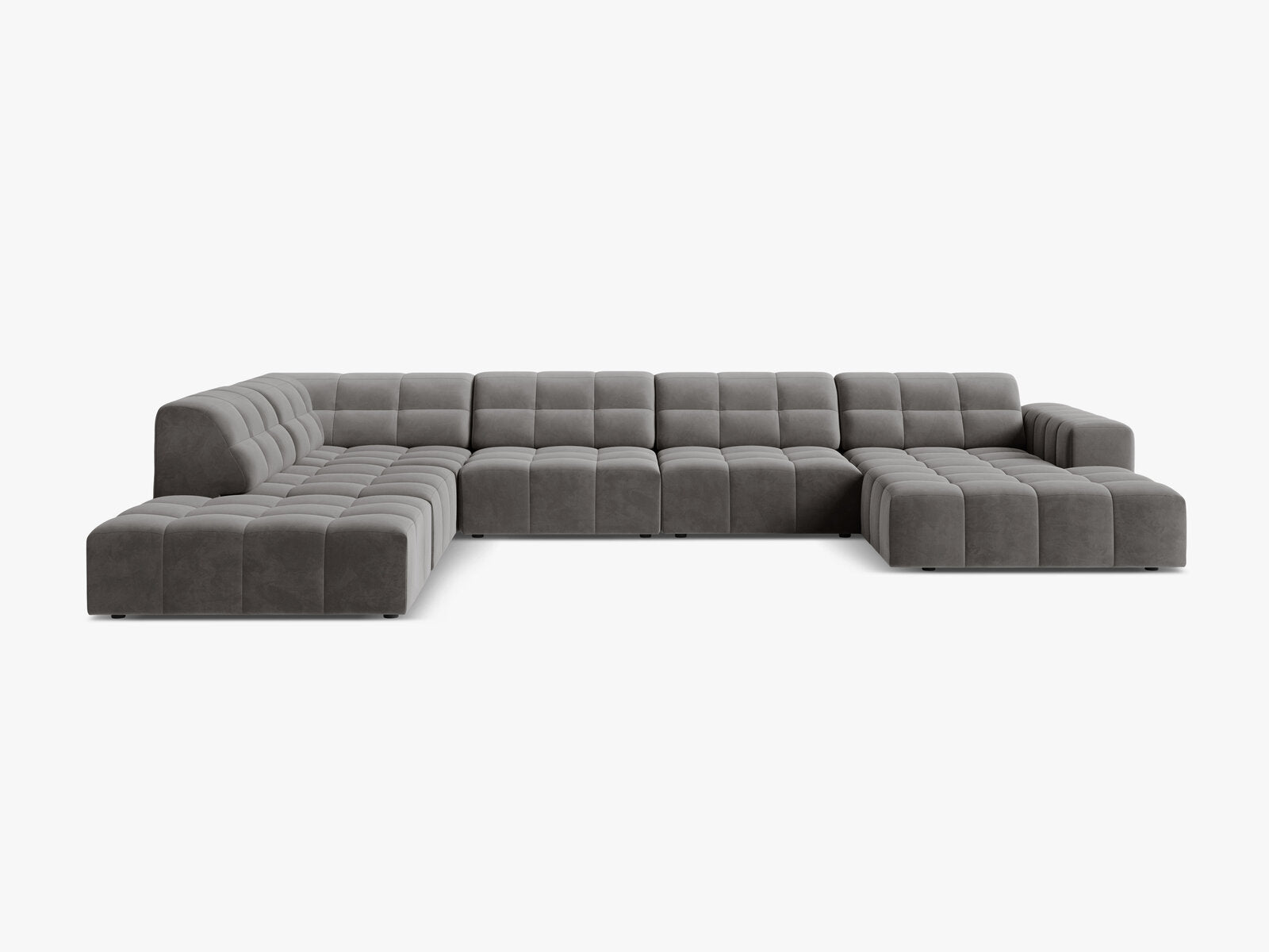 Micadoni Panorama Ecksofa Jennifer 7-Sitzer Links Samt Bluvel Hellgrau