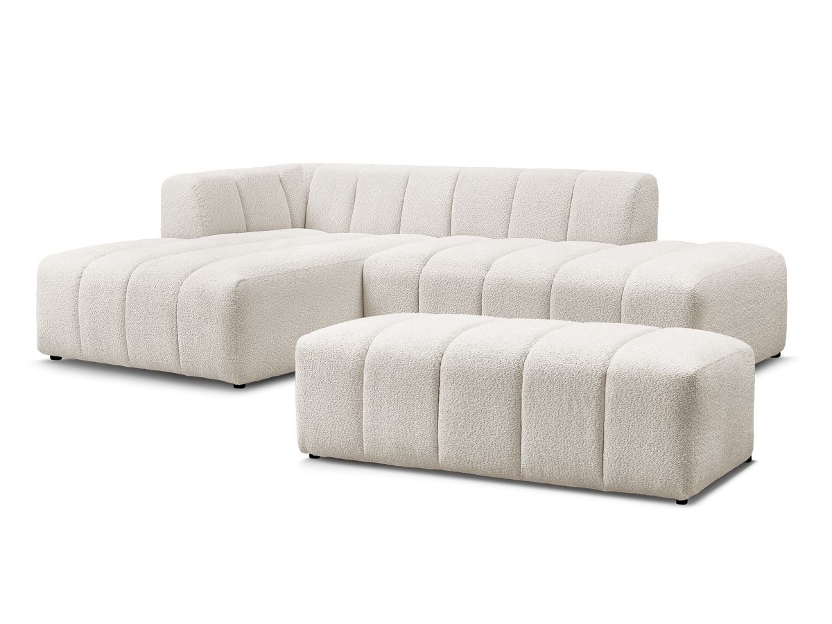 Bobochic Annecy Ecksofa mit Pouf Bouclé-Stoff Weiß Ecke links