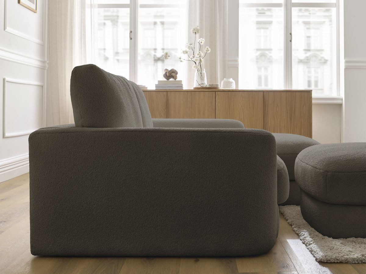 Bobochic Leonore Ecksofa mit Pouf Bouclé-Stoff Braun Ecke rechts