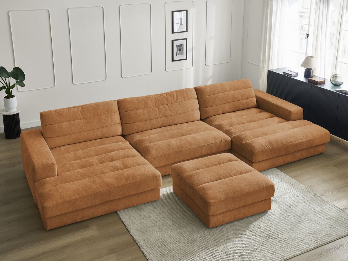 Bobochic Sierra Wohnlandschaft mit Pouf Strukturstoff Orange