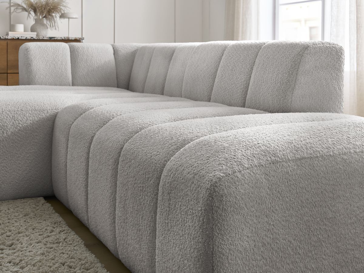Bobochic Annecy Ecksofa Bouclé-Stoff Hellgrau Ecke links