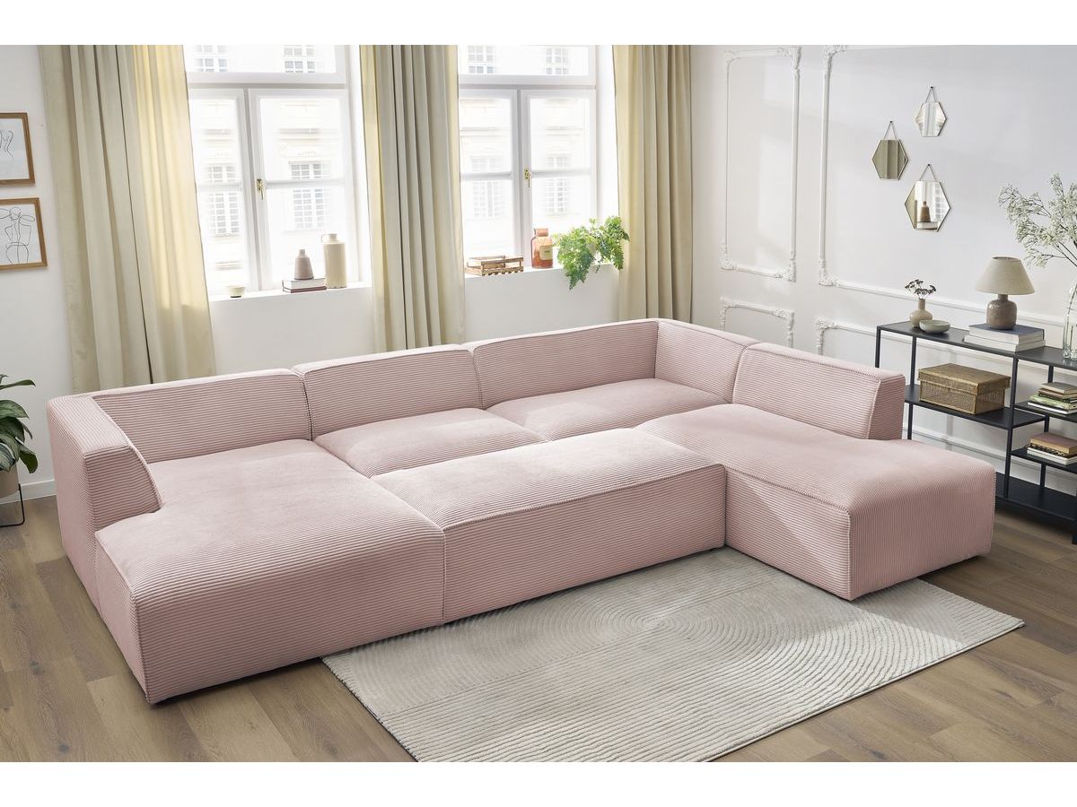 Bobochic Megeve Wohnlandschaft mit Pouf Cordsamt Rosa Ecke links