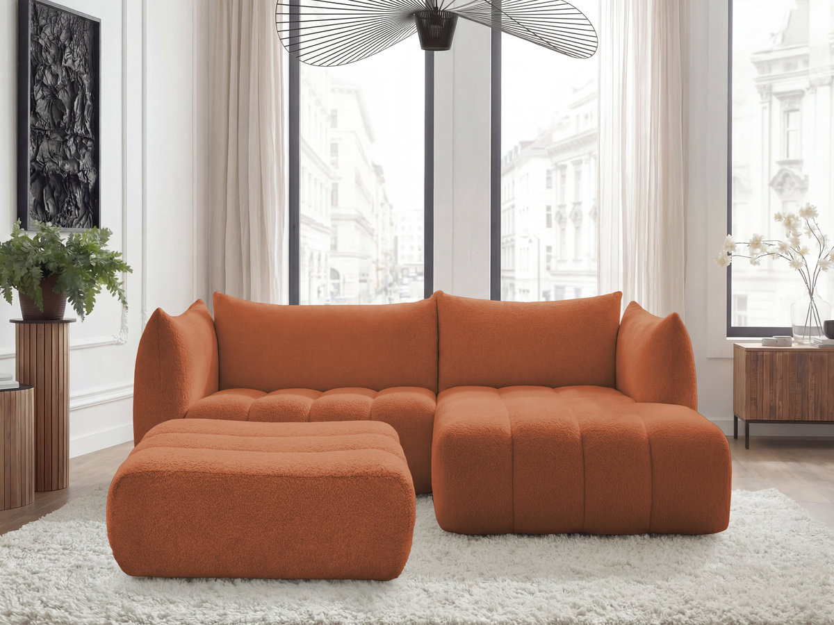 Bobochic Azra Ecksofa mit Pouf 262 × 178 cm Bouclé-Stoff Orange Ecke rechts