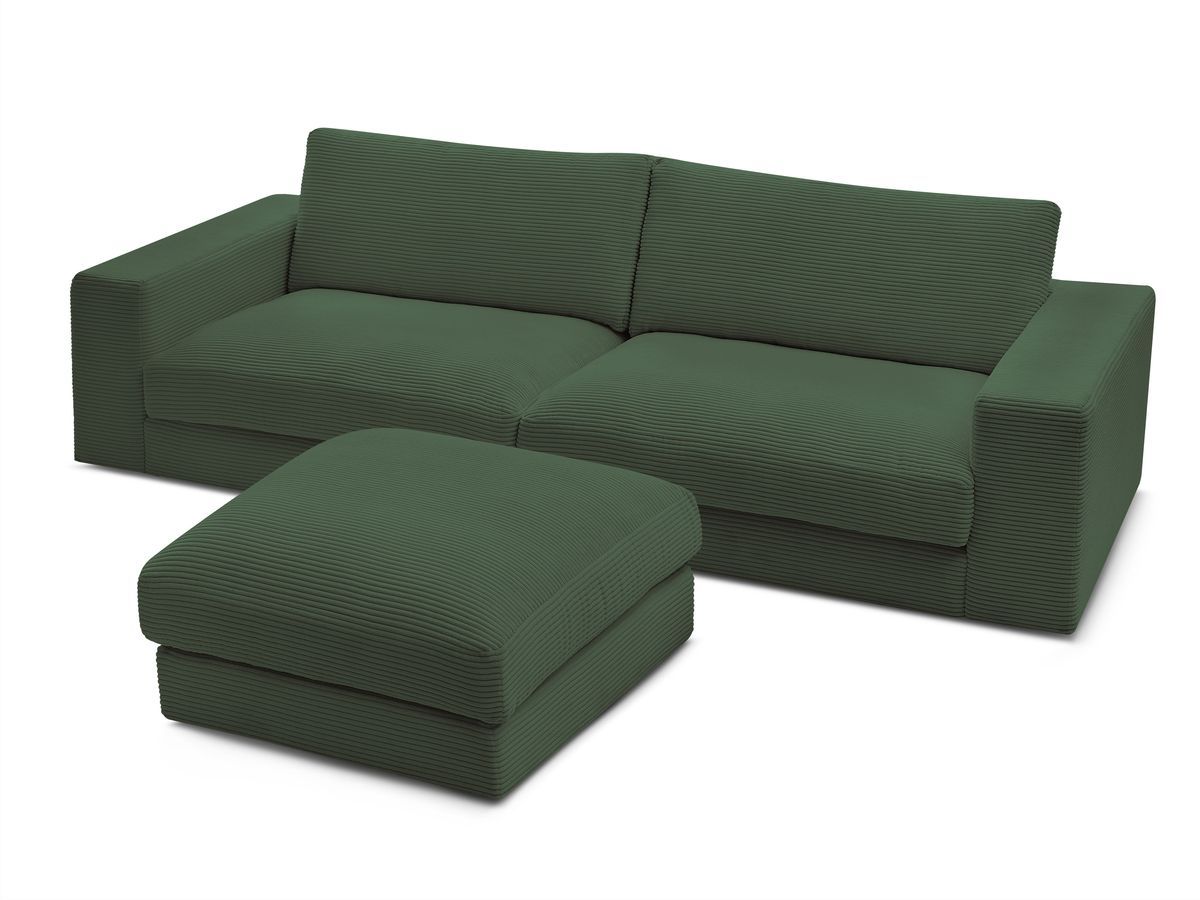 Bobochic Leonard Sofa 4-Sitzer mit Pouf 274 × 109 cm Cordsamt Dunkelgrün