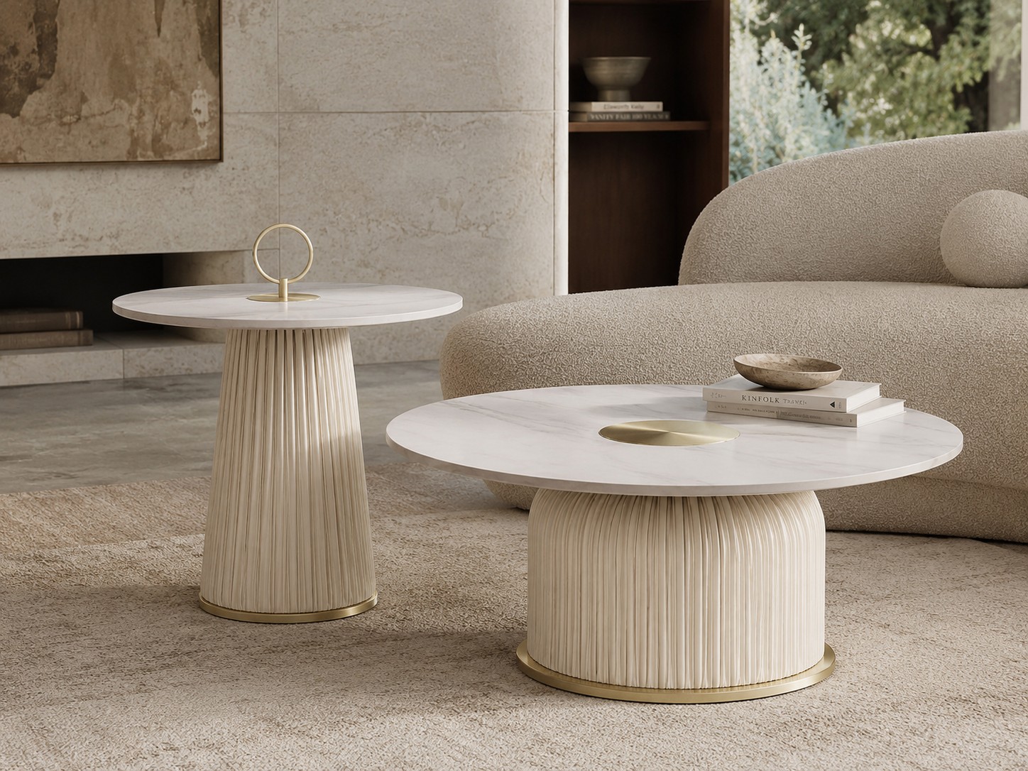Livin Hill Set Modig: Couchtisch 80 cm + Couchtisch Ecru-Weiß, Platte Weiß