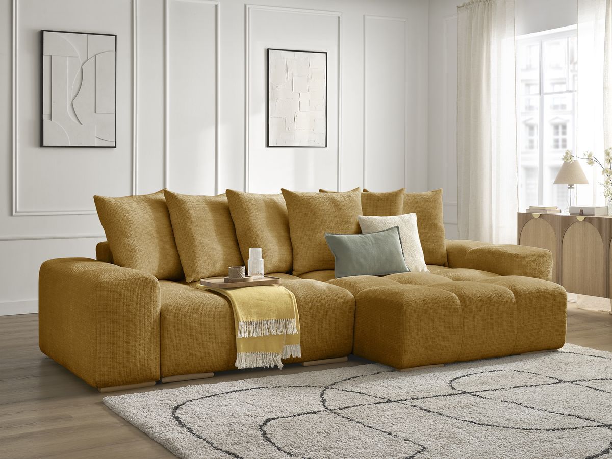 Bobochic Anakin Ecksofa, 6 Kissen Strukturstoff Gelb
