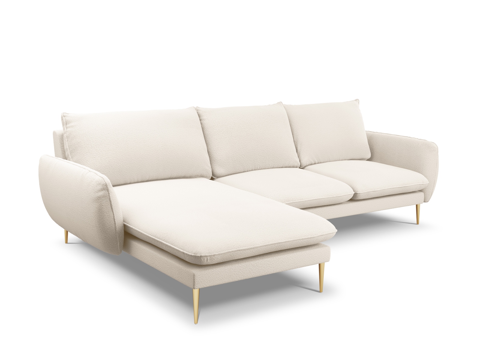 Cosmopolitan Design Ecksofa Vienna 5-Sitzer Boucle Ascot Beige Links Beine Gold