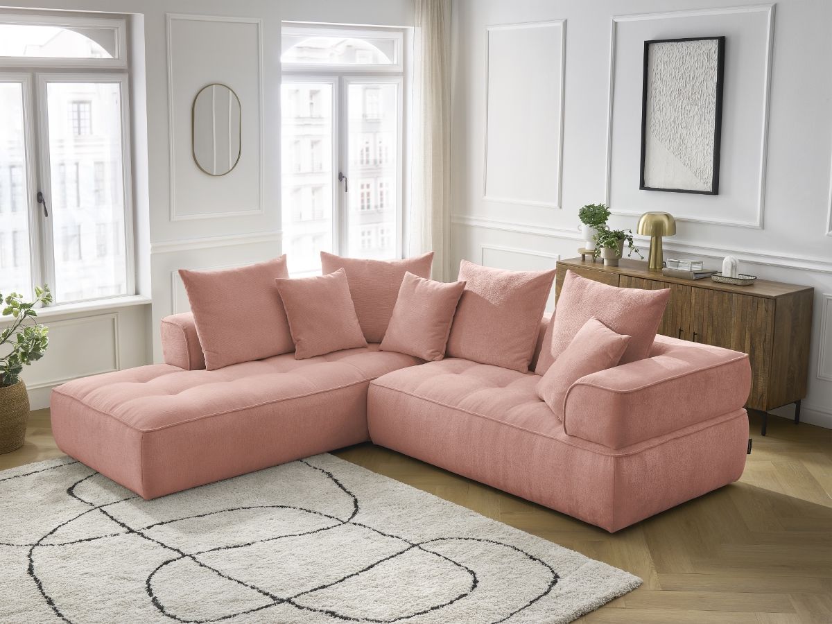 Bobochic Whesley Ecksofa Stoff Rosa Ecke links