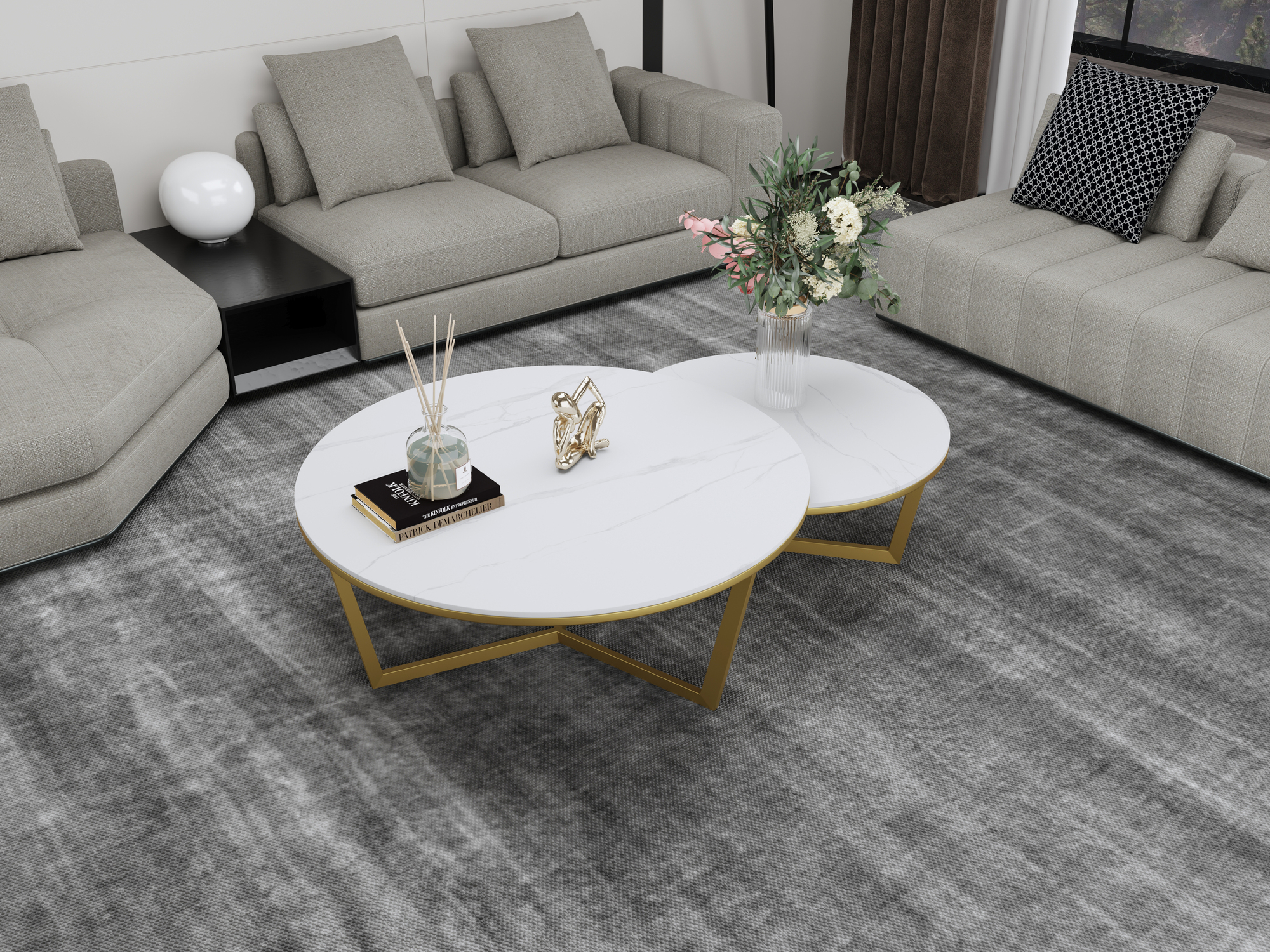 Livin Hill Couchtisch Set Modig Goldene Beine, weiße Tischplatte M67