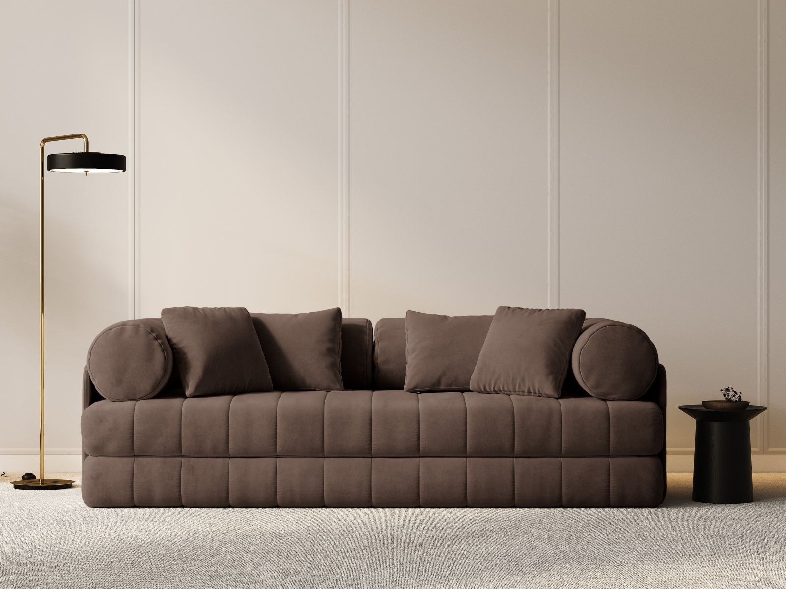 Cosmopolitan Design Schlafsofa Kemi 3-Sitzer Samt Salvador Schokolade