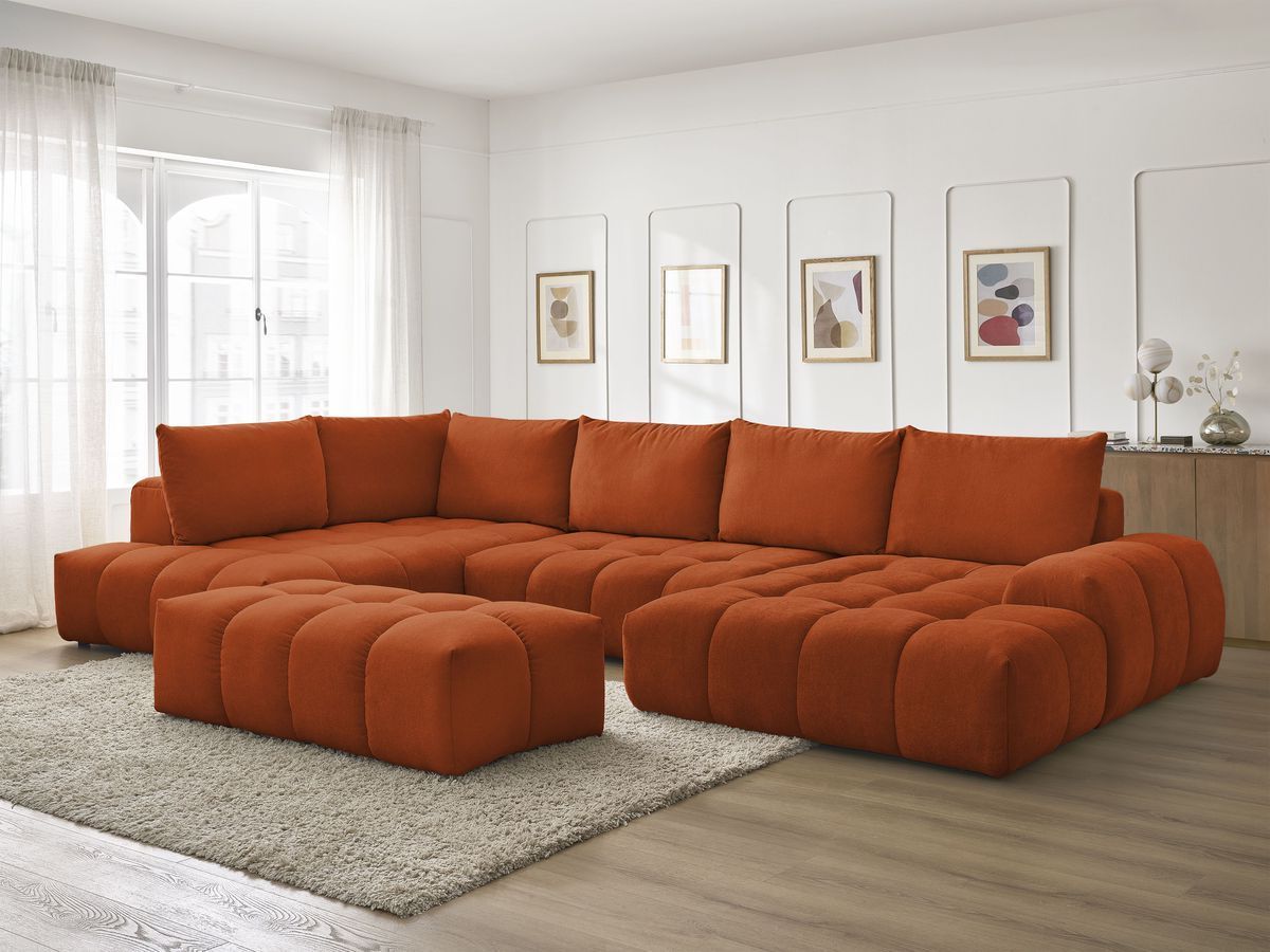 Bobochic Everest Wohnlandschaft mit Pouf, 6 Kissen Strukturstoff Orange Ecke rechts