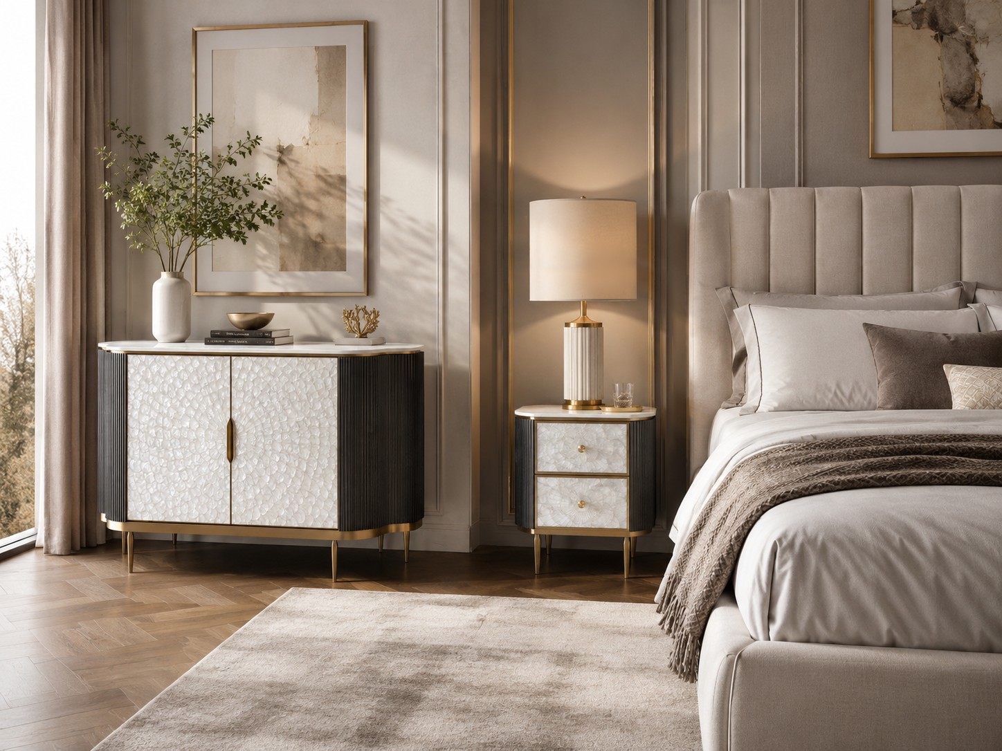 Livin Hill Nachttisch Stilig Bedroom 55 cm Dunkles Metallic-Braungrau, Platte Weiß