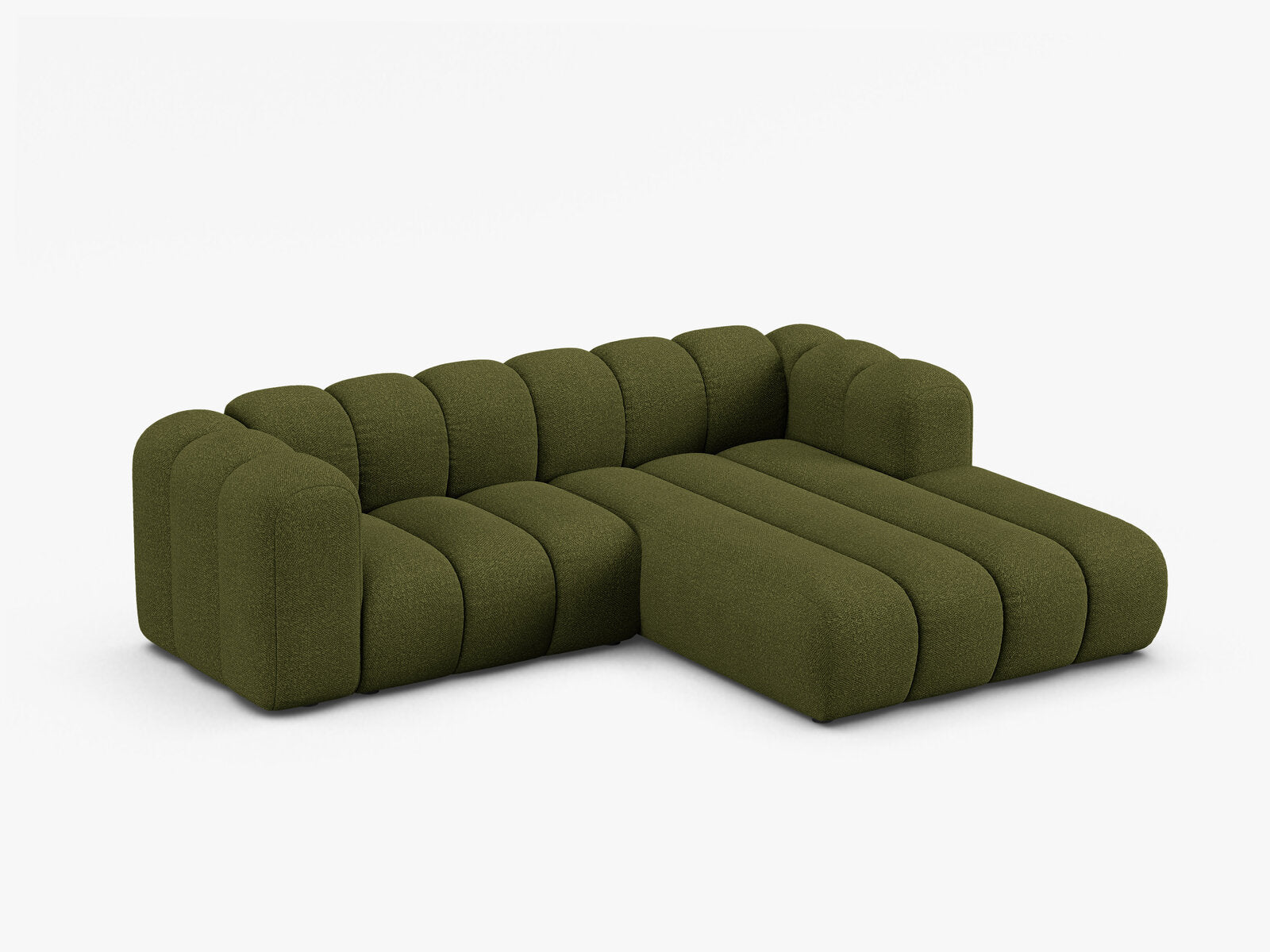Micadoni Modulares Ecksofa Lupine 3-Sitzer Rechts Boucle Baloo Dunkel-Olivgrün