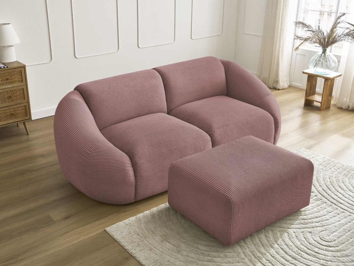 Bobochic Tina Sofa 3-Sitzer mit Pouf Cordsamt Rosa