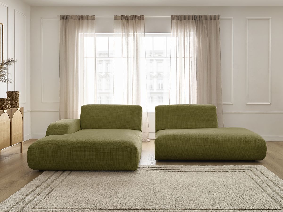 Bobochic Sirius Ecksofa 300 × 170 cm Strukturstoff Grün Ecke links