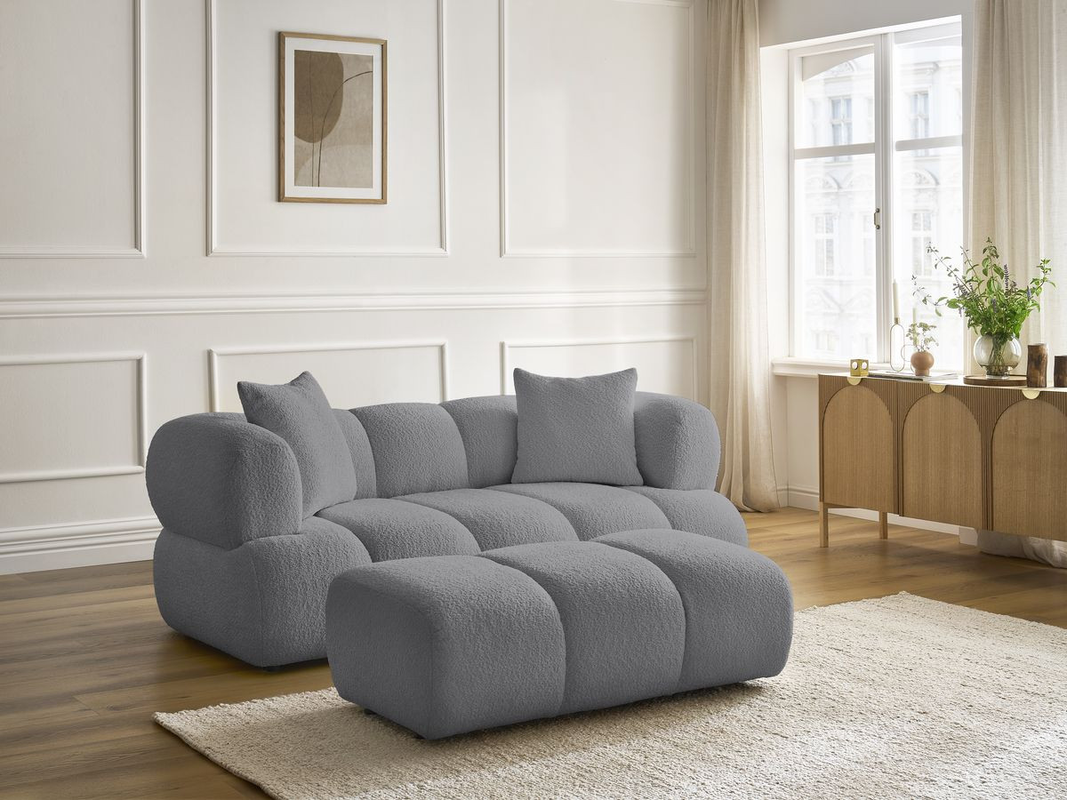 Bobochic Pamira Sofa 2-Sitzer mit Pouf Bouclé-Stoff Dunkelgrau