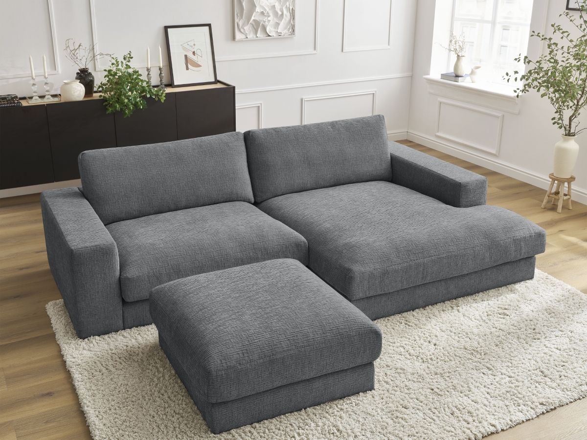 Bobochic Leonard Ecksofa mit Pouf 274 × 159 cm Strukturstoff Dunkelgrau Ecke rechts