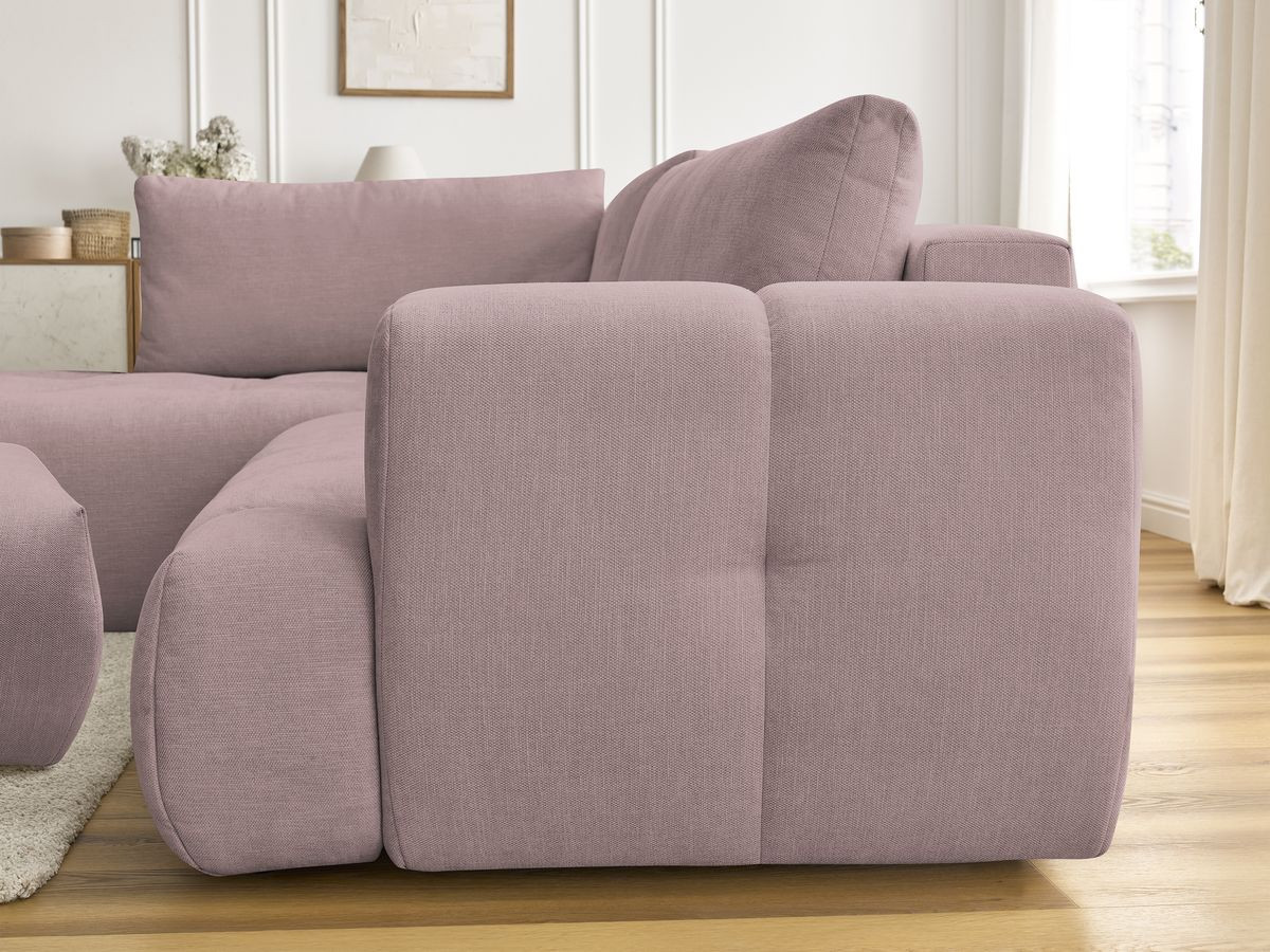 Bobochic Fuji Ecksofa mit Schlaffunktion und Bettkasten und Pouf 282 × 204 cm Stoff Rosa Ecke links