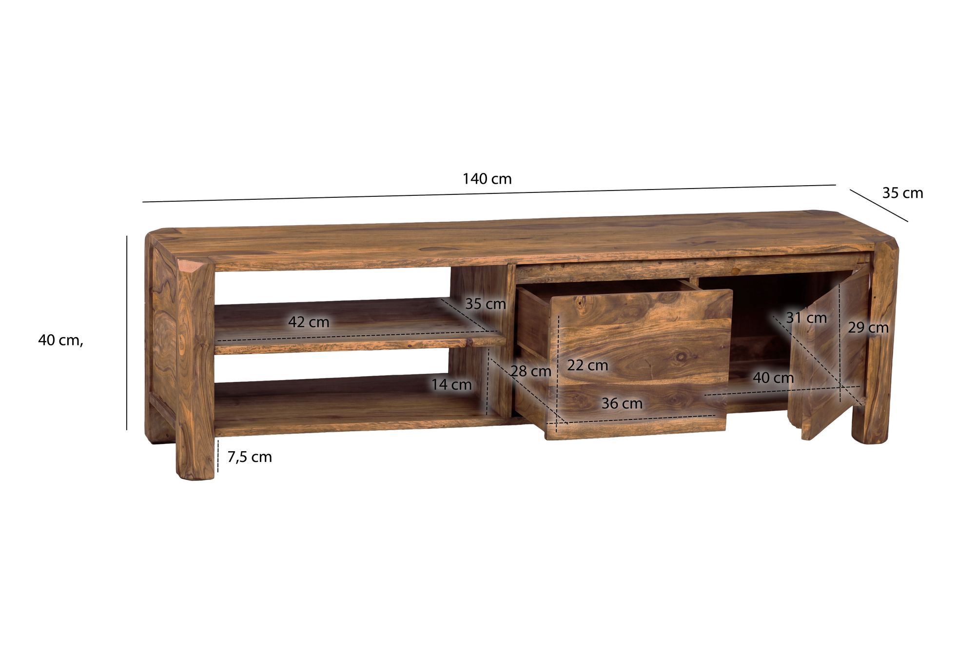 Lowboard Andenes Sheesham Massivholz 140 × 35 × 40 cm