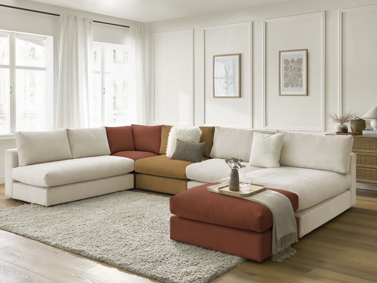 Bobochic Paris Ecksofa mit Pouf 369 × 167 cm Cordsamt Mehrfarbig