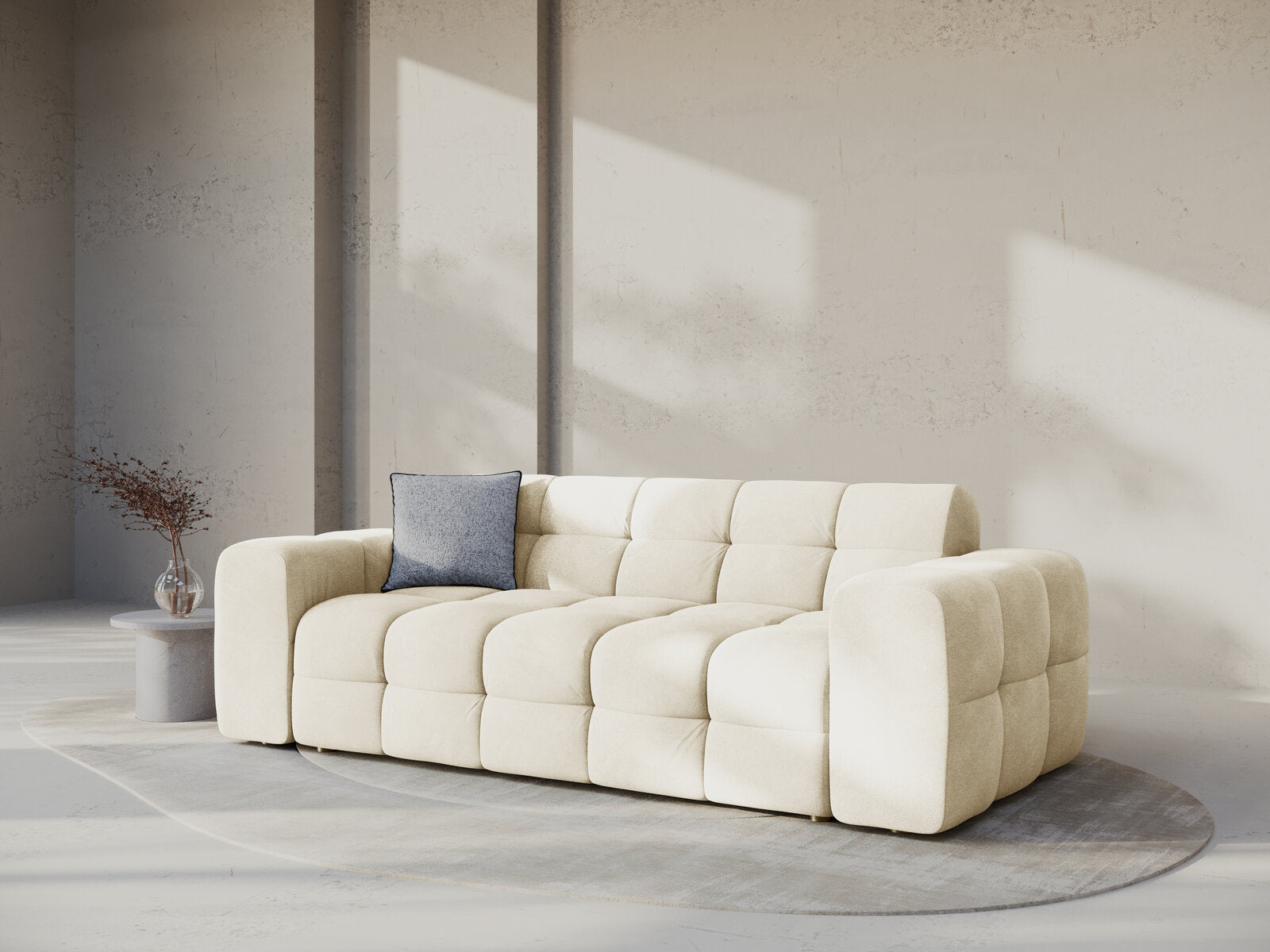 Micadoni Sofa Kendal 3-Sitzer Samt Elfenbein