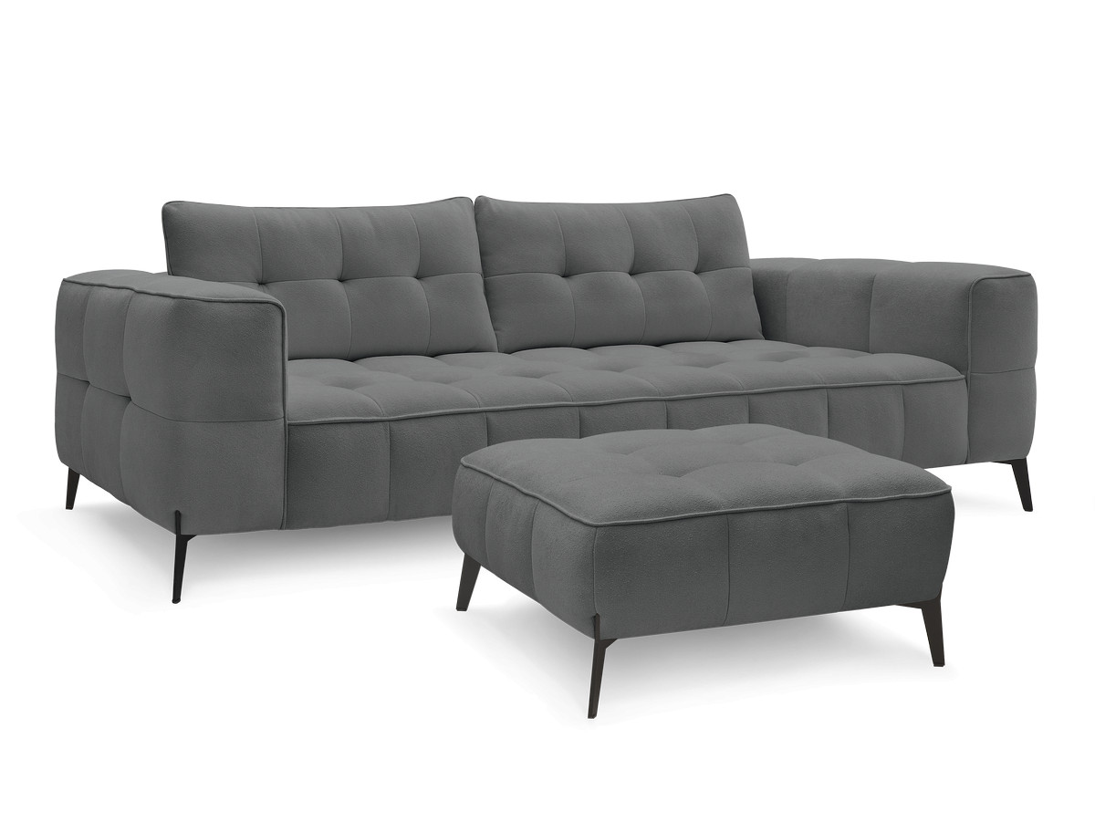 Bobochic Anis Sofa 3-Sitzer mit Pouf Strukturstoff Dunkelgrau