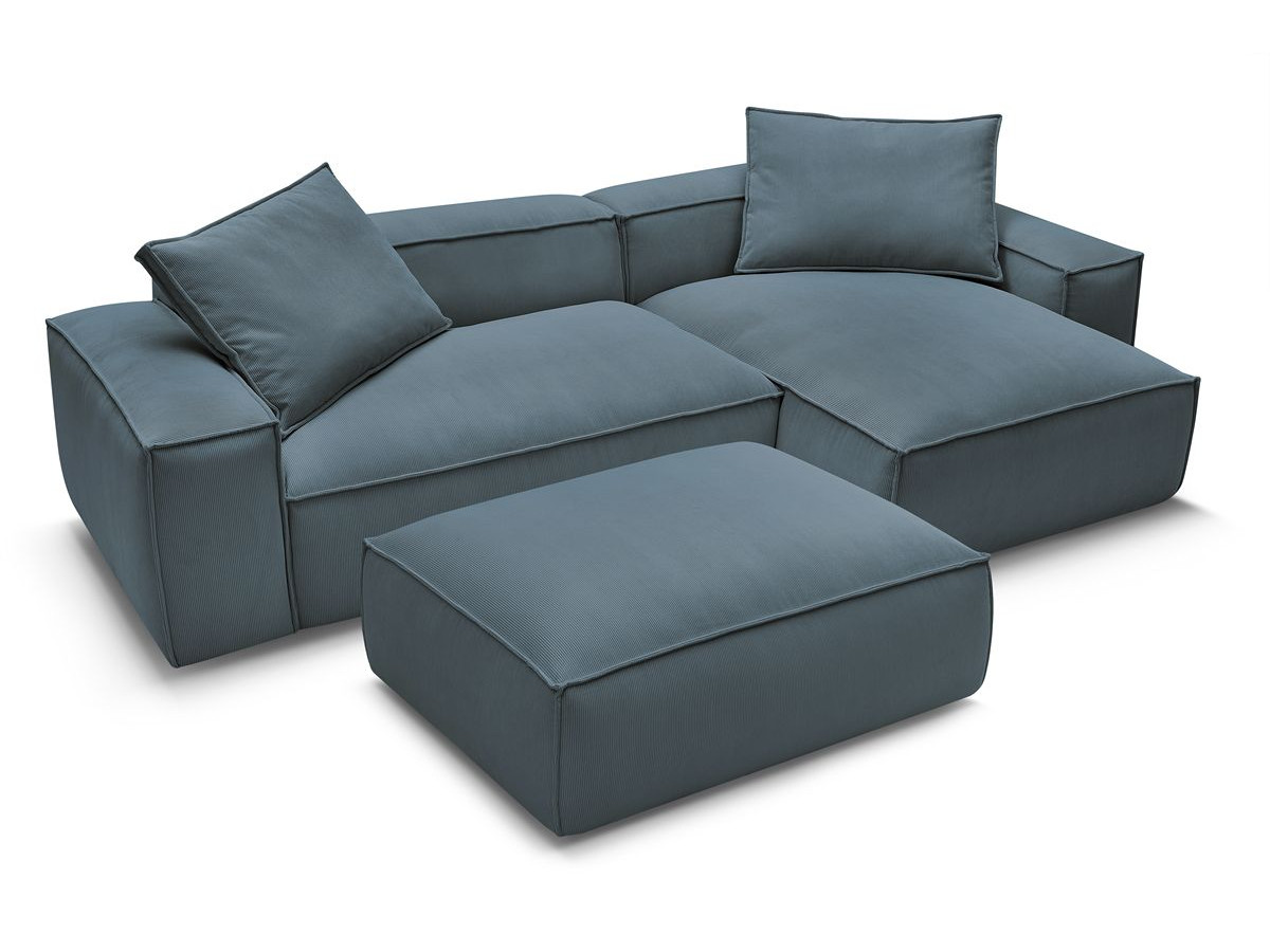 Bobochic Boheme Ecksofa mit Pouf Cordsamt Blau