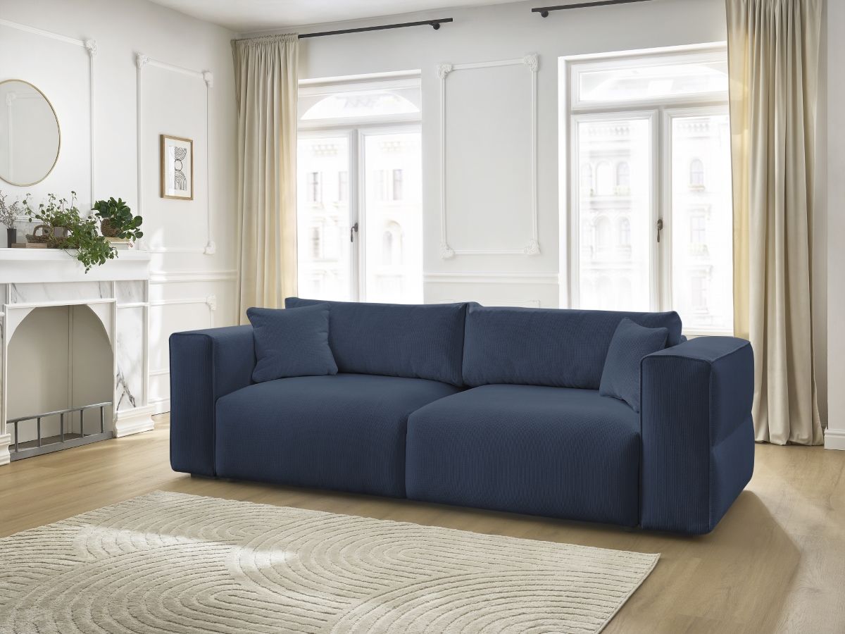 Bobochic Ezechiel Schlafsofa 3-Sitzer mit Bettkasten Melange-Stoff Dunkelblau