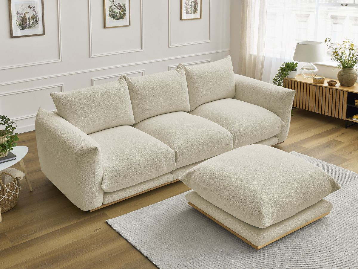 Bobochic Ernest Sofa 3-Sitzer mit Pouf 266 × 106 cm Bouclé-Stoff Beige