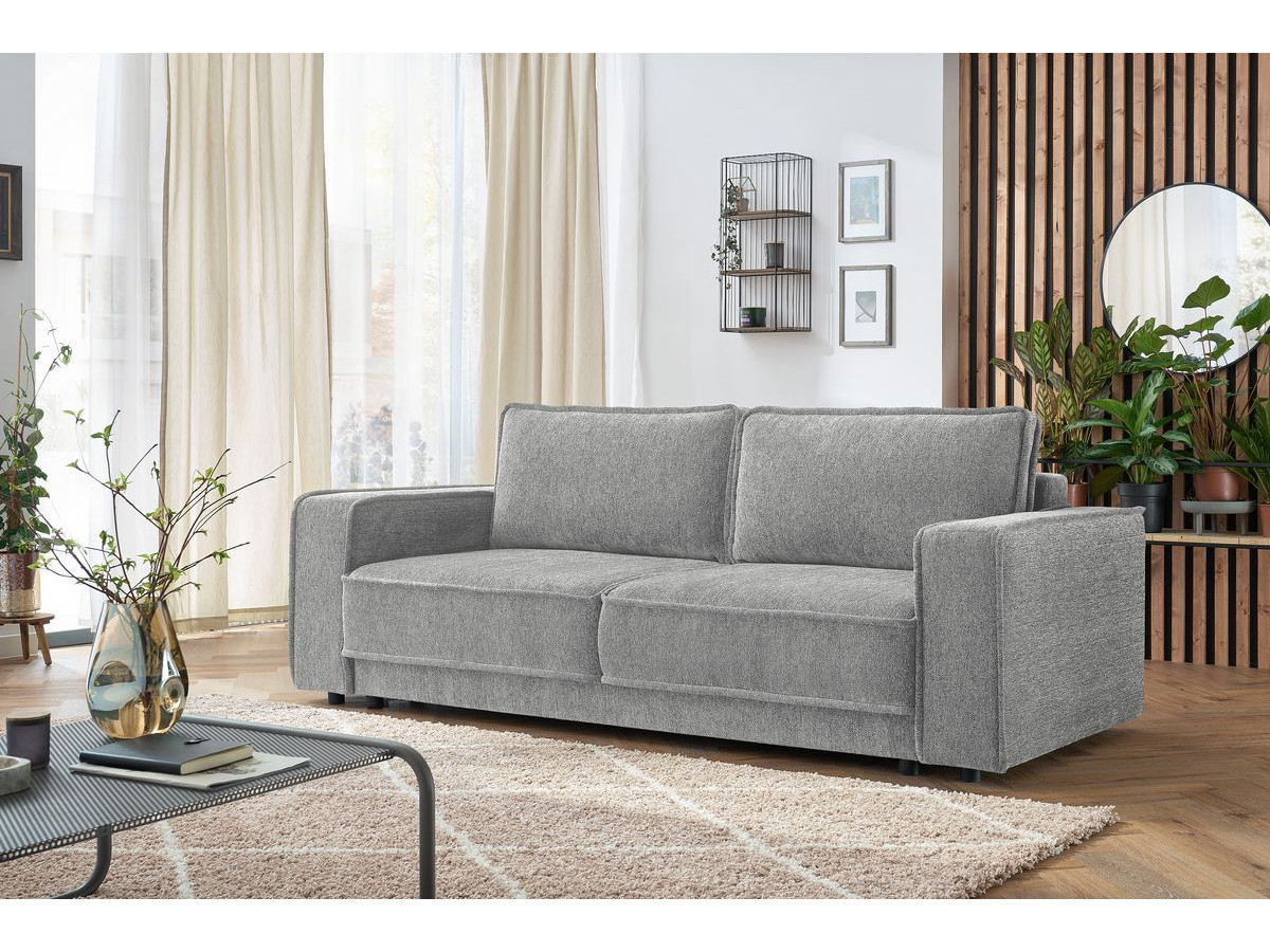 Bobochic Emile Schlafsofa 3-Sitzer mit Bettkasten Melange-Stoff Hellgrau