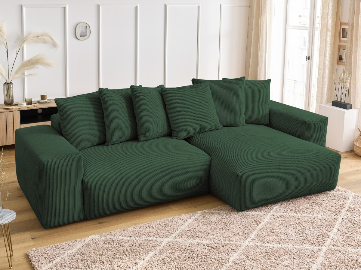 Bobochic Voltaire Ecksofa mit Schlaffunktion und Bettkasten Cordsamt Grün