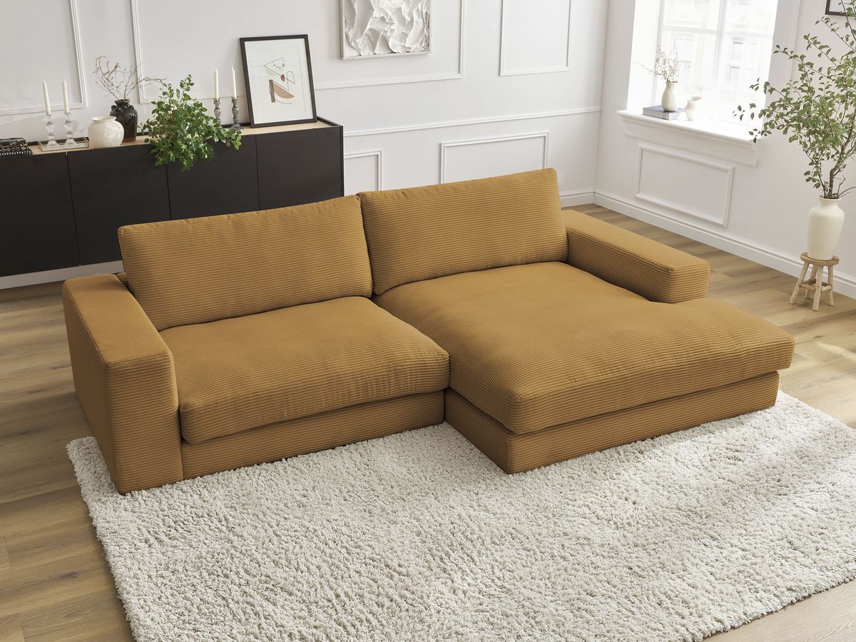 Bobochic Leonard Ecksofa 274 × 159 cm Cordsamt Gelb Ecke rechts