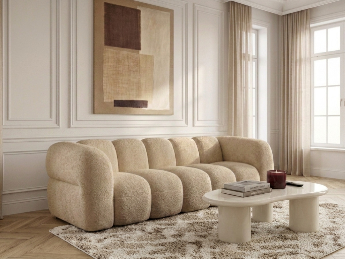 Bobochic Curvy Sofa 3-Sitzer Kunstfell Beige