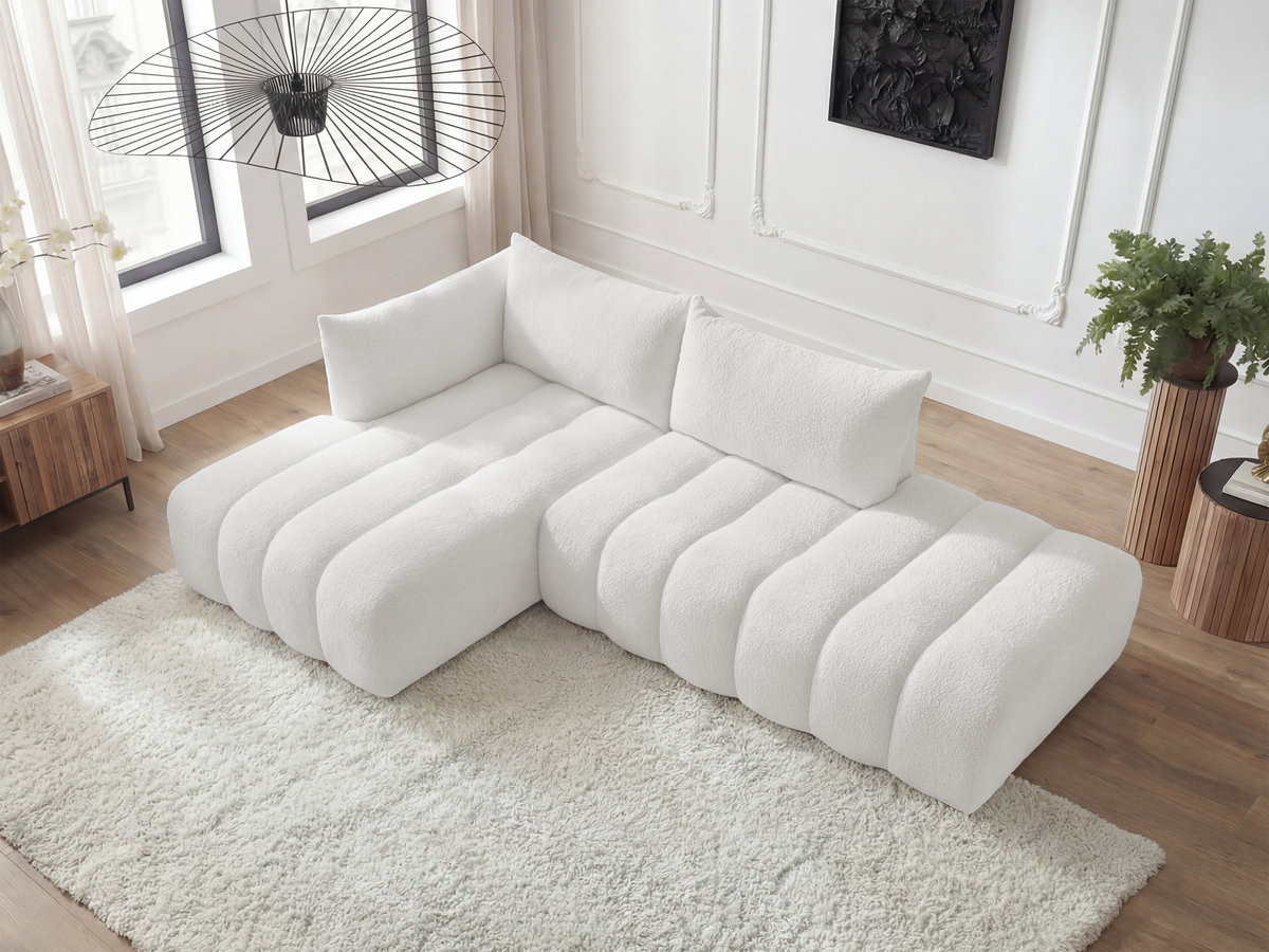 Bobochic Azra Ecksofa 319 × 178 cm Bouclé-Stoff Weiß Ecke links