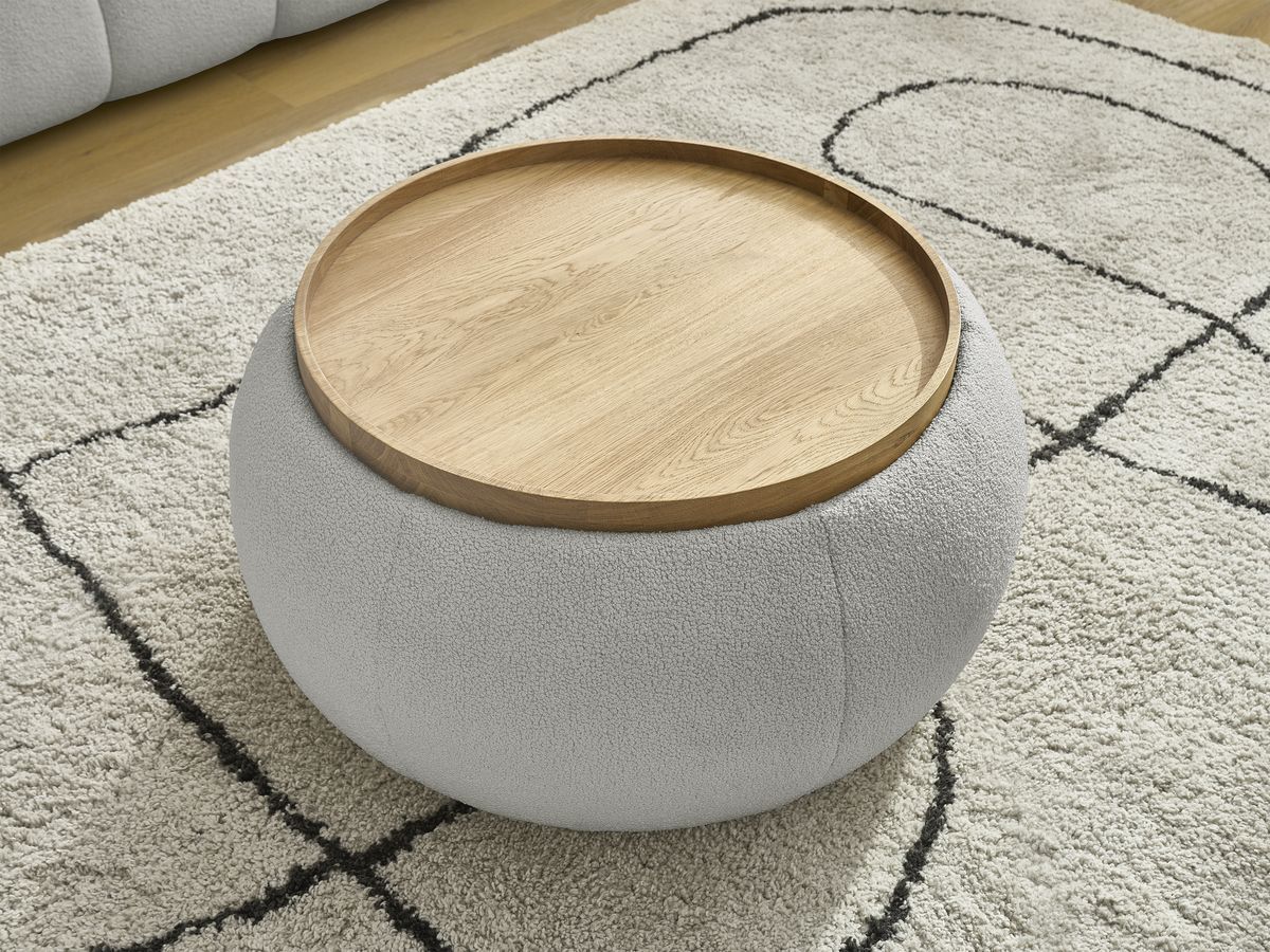 Bobochic Hayden Sofa 2-Sitzer mit Pouf Bouclé-Stoff Hellgrau