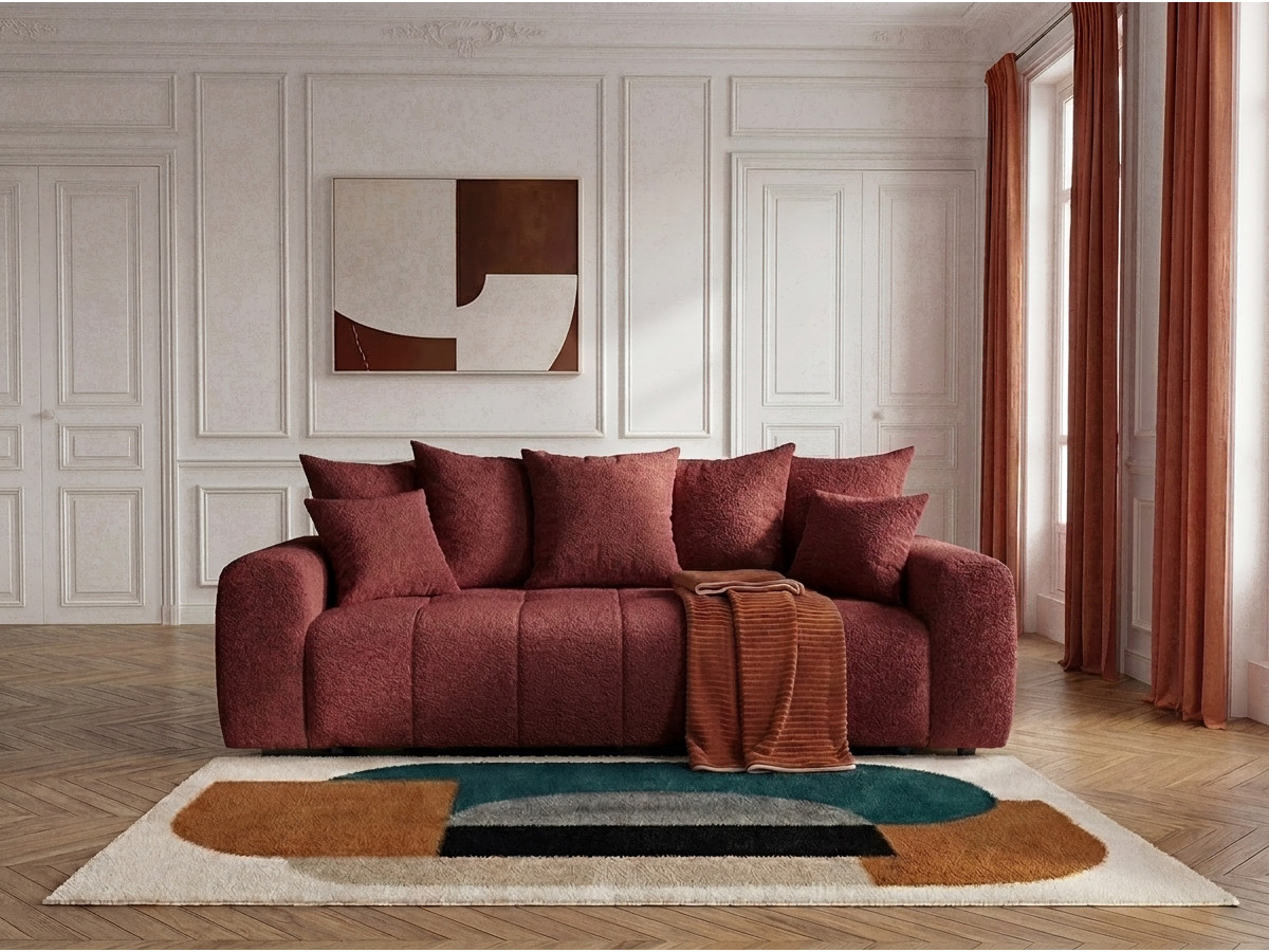 Bobochic Roxelane Schlafsofa 3-Sitzer mit Bettkasten Bouclé-Stoff Rot