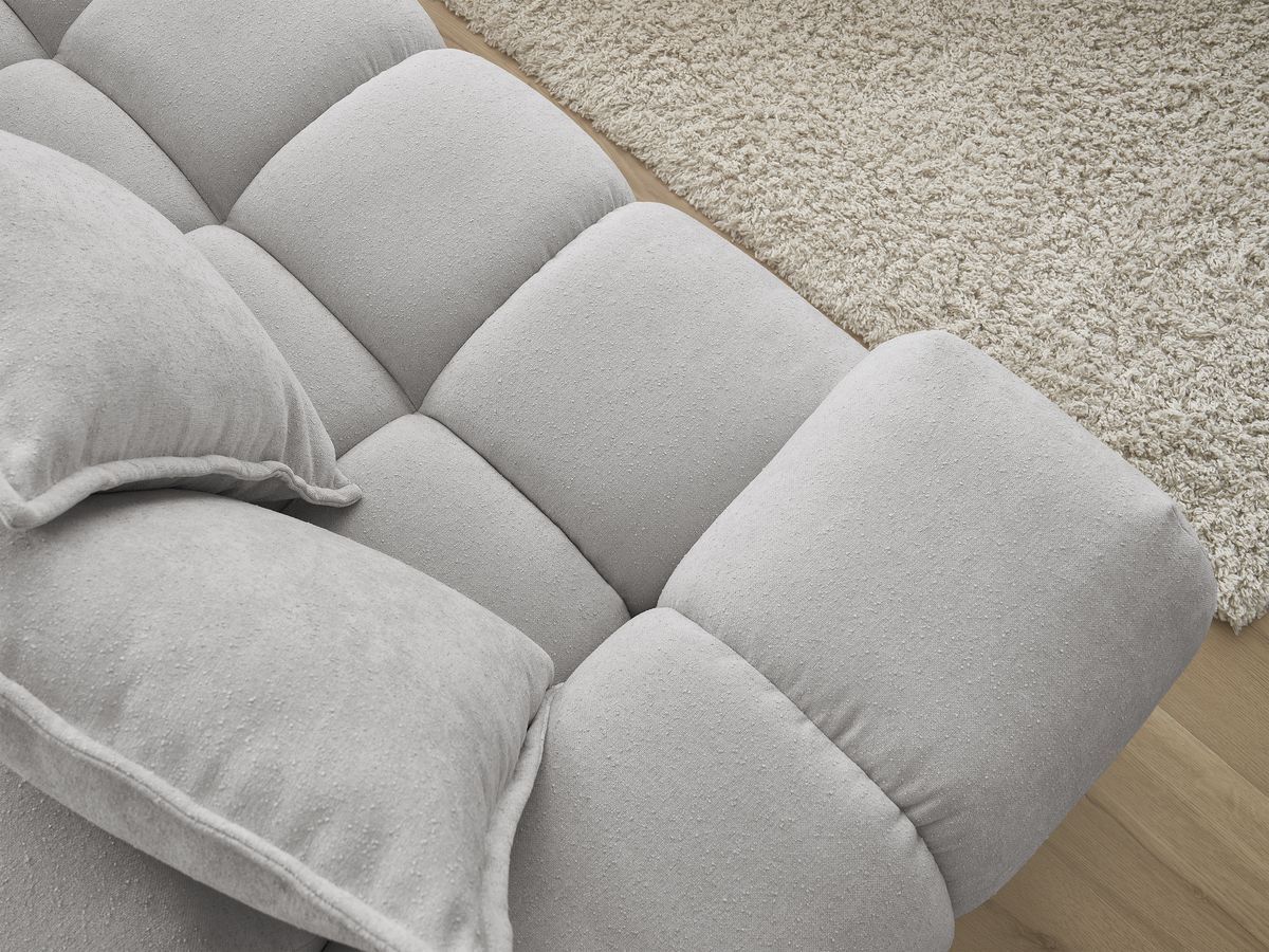 Bobochic Everest Ecksofa mit Schlaffunktion und Pouf, 10 Kissen Strukturstoff Hellgrau Ecke rechts