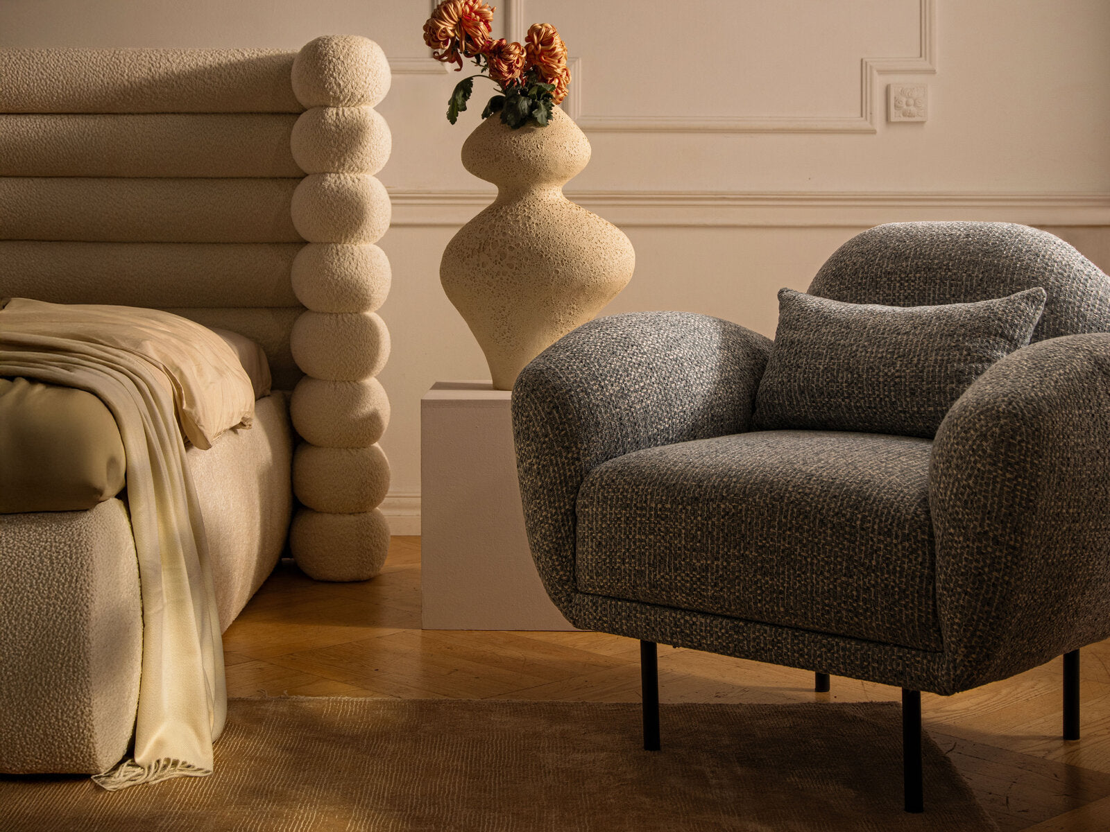 Micadoni Sessel Poppy Chenille Silencio Gedämpftes Blau
