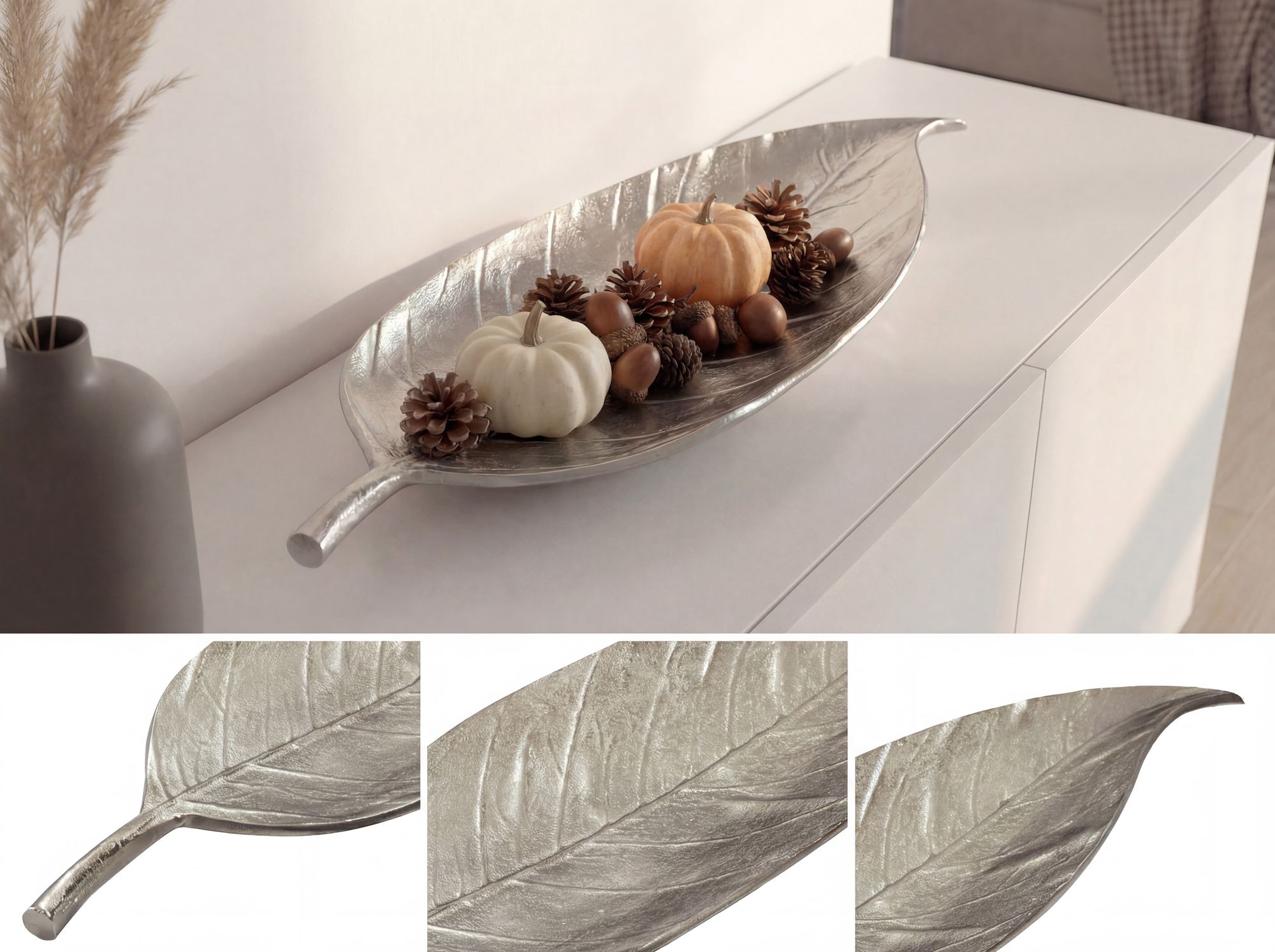Dekoschale Rennebu Aluminium Silber 61 × 18 × 4 cm
