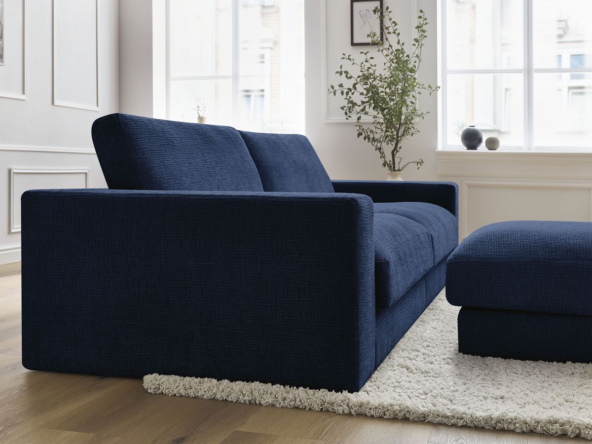 Bobochic Leonard Sofa 4-Sitzer mit Pouf 274 × 109 cm Strukturstoff Dunkelblau