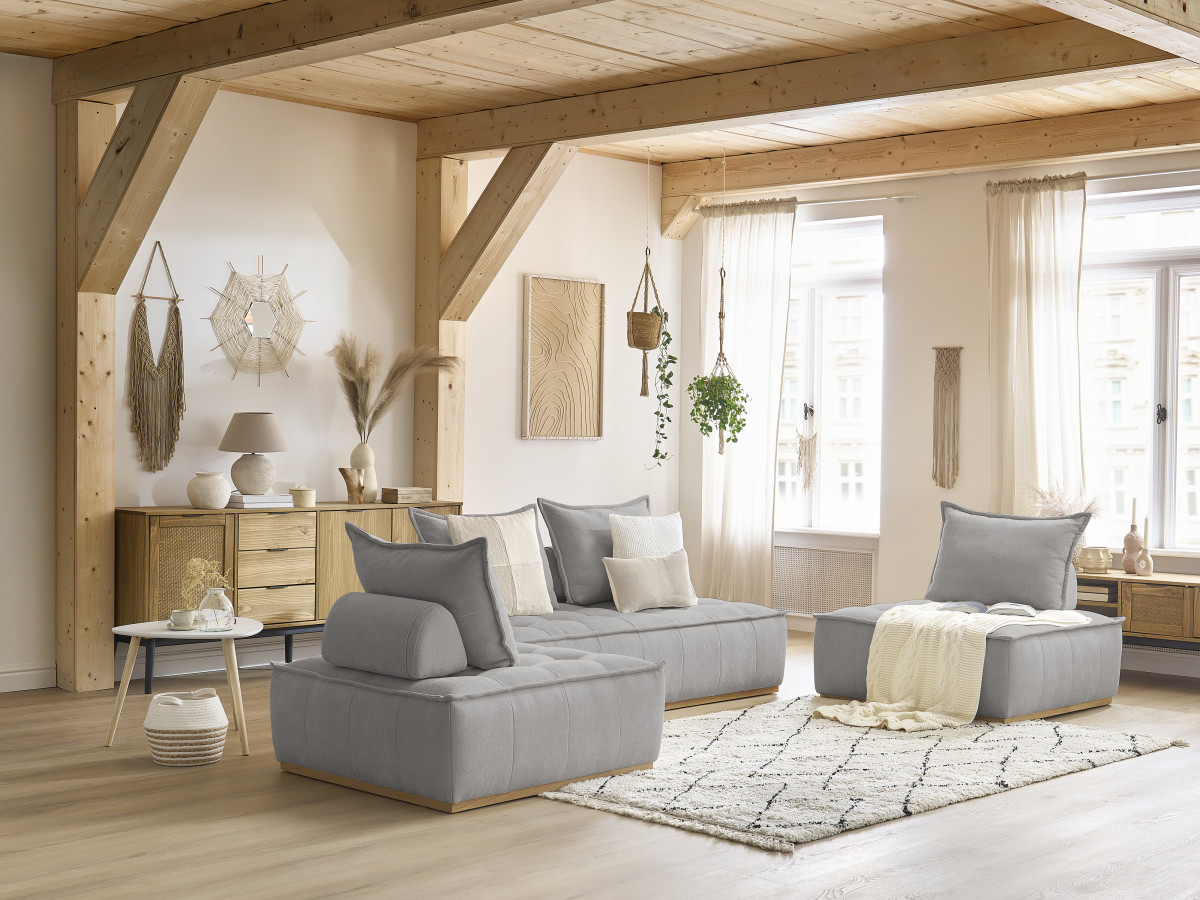 Bobochic Elisa Ecksofa Strukturstoff Hellgrau