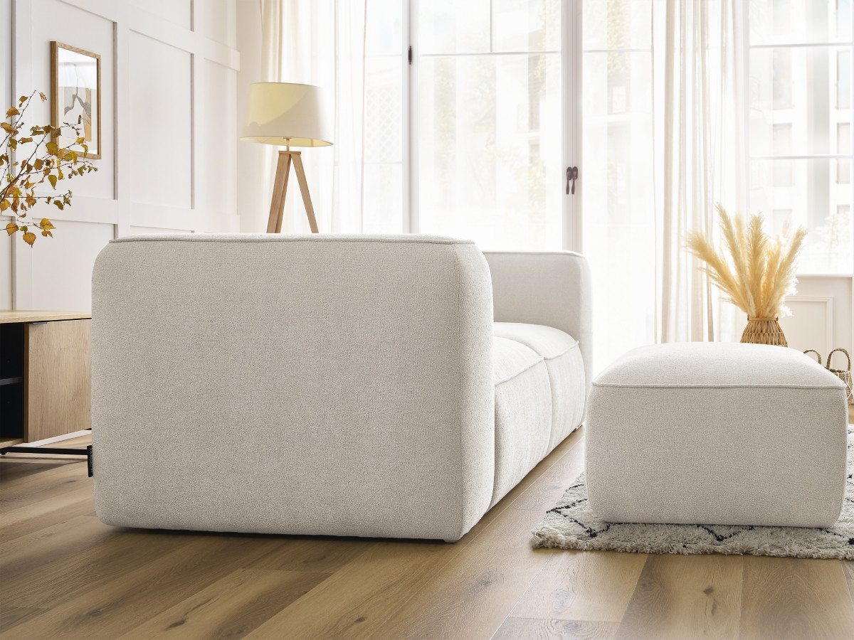 Bobochic Zephyr Sofa 3-Sitzer mit Pouf Strukturstoff Weiß