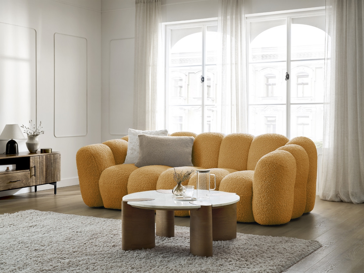 Bobochic Hippolyte Sofa 3-Sitzer Bouclé-Stoff Gelb