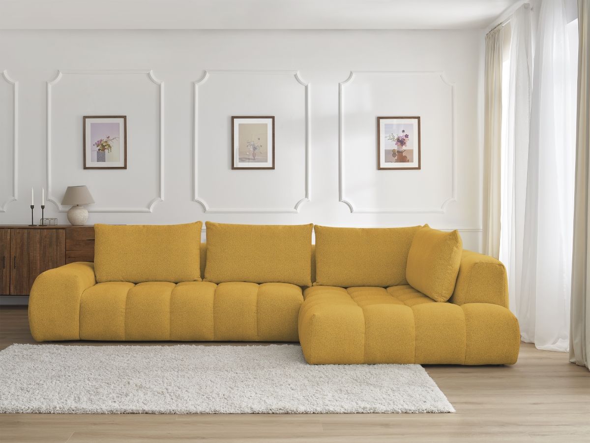 Bobochic Everest Ecksofa, 4 Kissen Melange-Stoff Gelb Ecke rechts