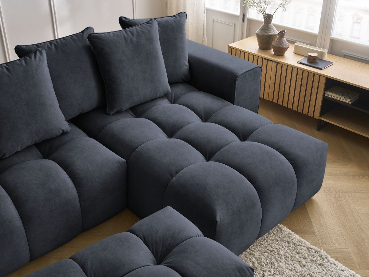 Bobochic Mont-blanc Wohnlandschaft mit Pouf Samt Dunkelblau